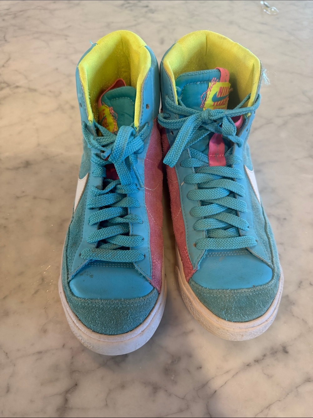 Nike Kids High-Top Sneakers in Teal, Pink & Yellow